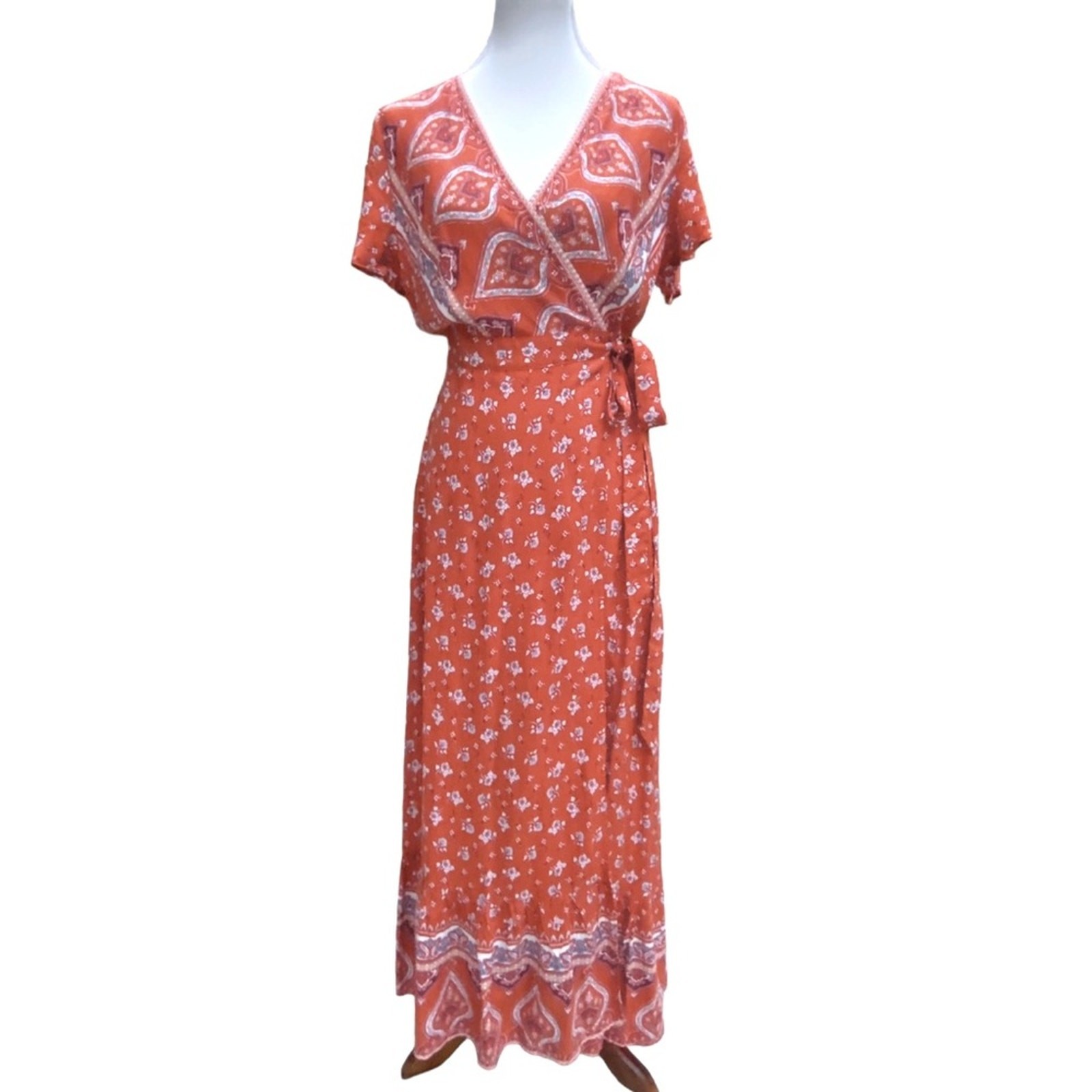 Maxi Dress Medium Boho Wrap Cottage Floral Long dress Vacation cruise romantic