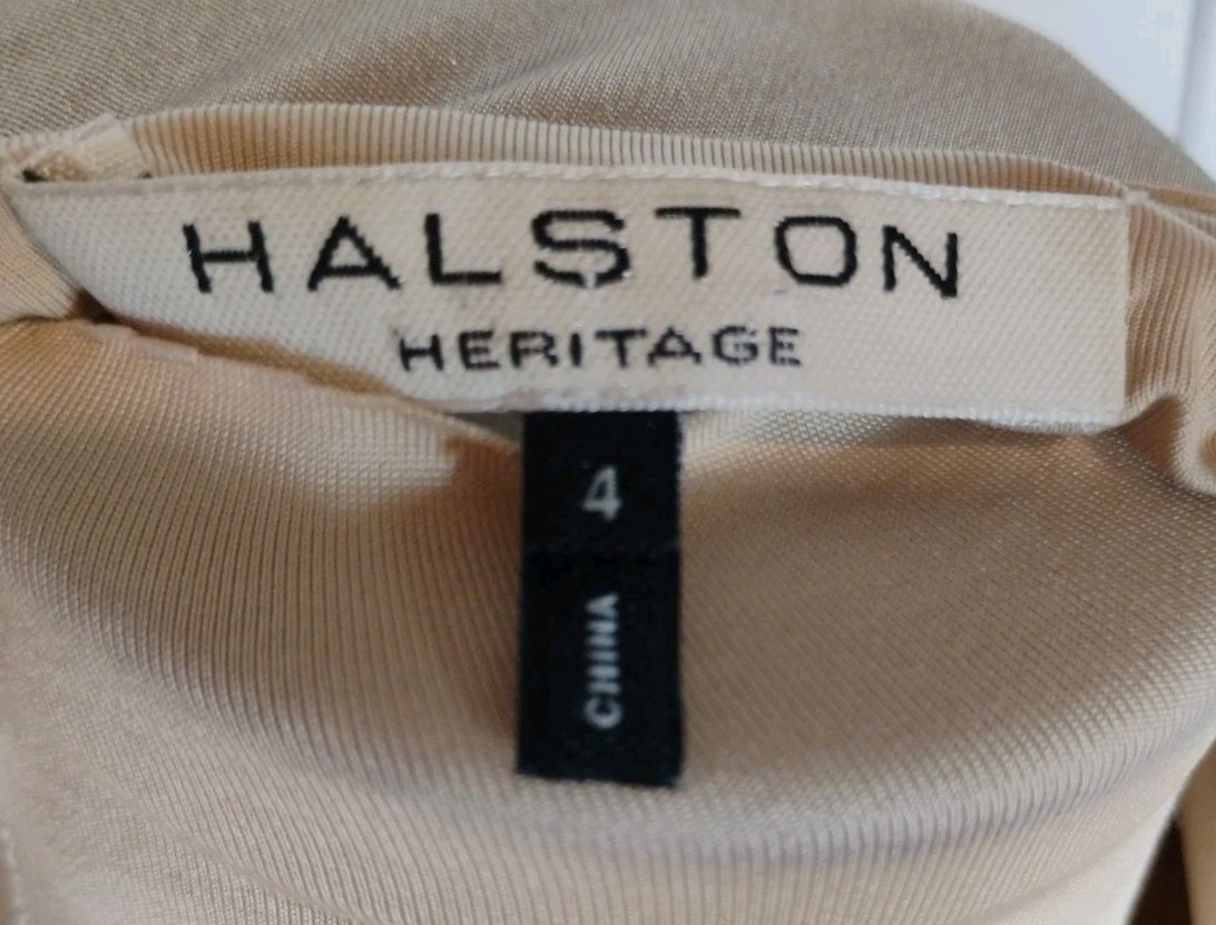 Halston Heritage gold metallic Shift dress Cape Style Sleeve Sz 4
