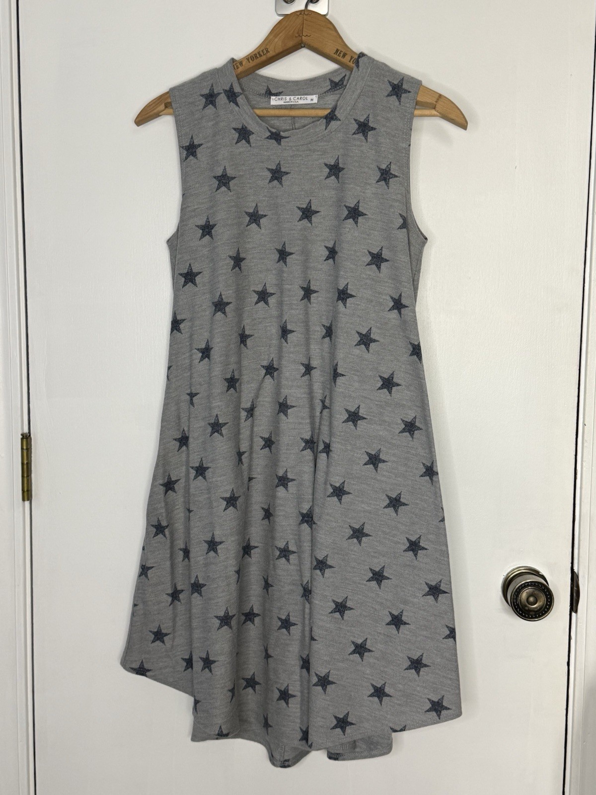Chris And Carol Dress Womens Medium Gray/blue Star Print Tank Sleeveless Jersey
