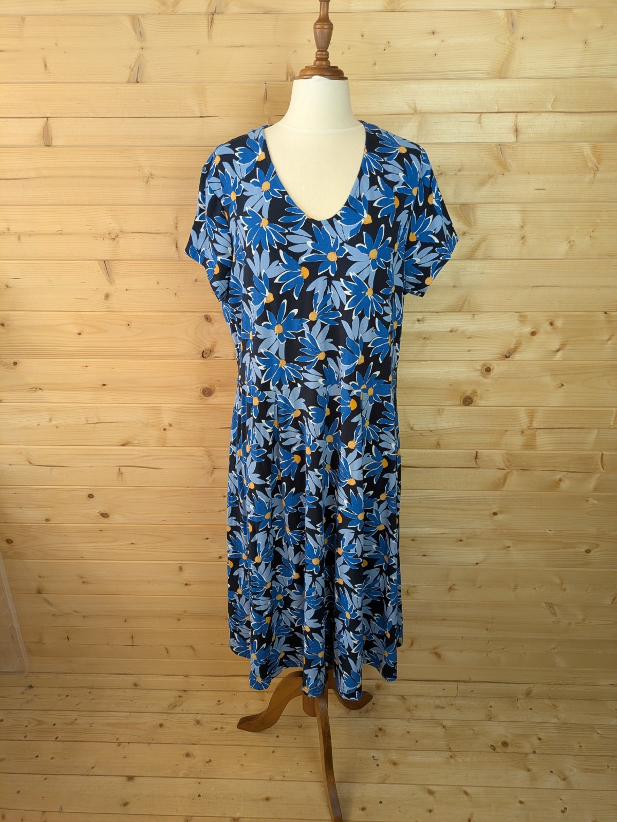 Seasalt UK 18 Pier View Dress Organic Cotton Floral Maxi T Shirt Pleated Dress