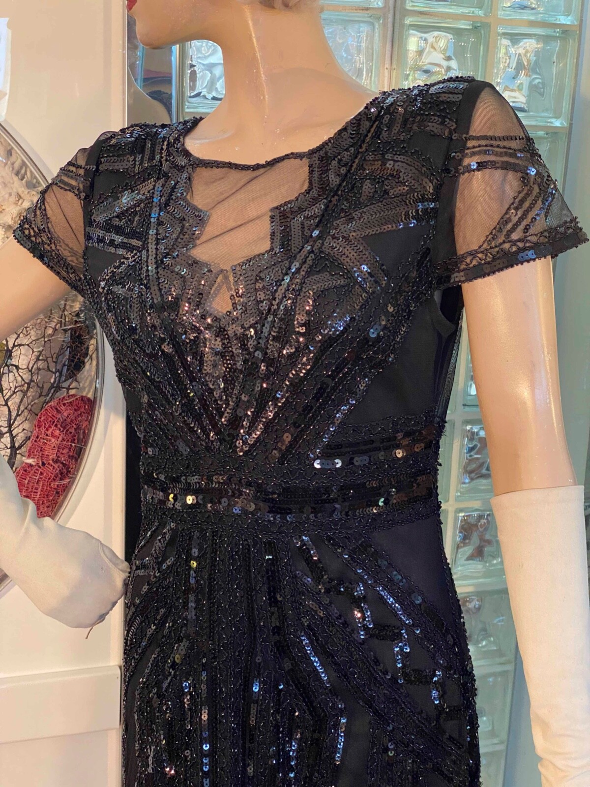 Flapper Black Dress SQUINS BEADED COCKTAIL Party Size XSP