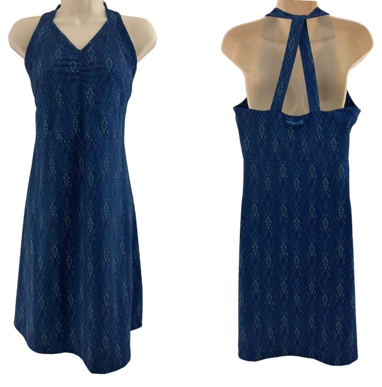 Merrell Women’s Ellsworth Dress Blue Print T-Back Wicking Dress Size L Summer