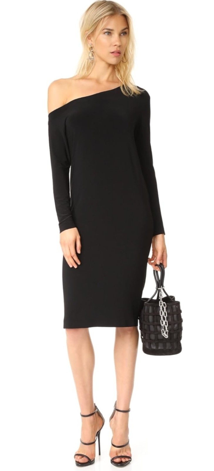 Norma Kamali Long Sleeve Drop Shoulder Dress Women, Size Large, Black