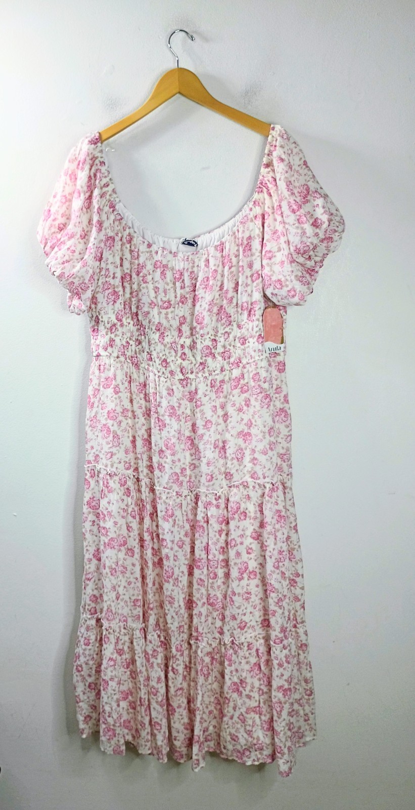 NEW Arula Poppy Puff-Sleeve Midi Dress B 2X Dusty Rose $98