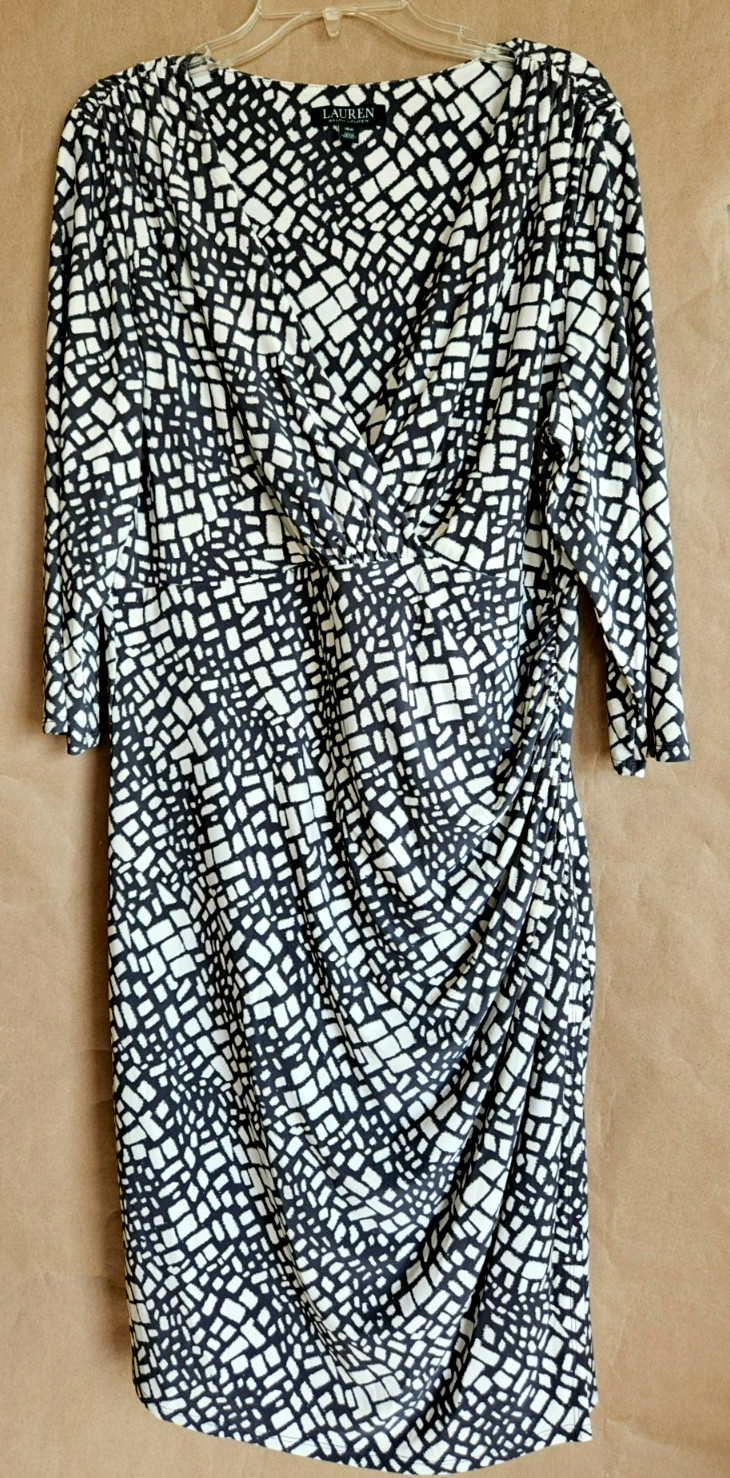 LAUREN RALPH LAUREN WOMENS DRESS FAUX WRAP SKIRT GREY AND WHITE SIZE 16W # 4912