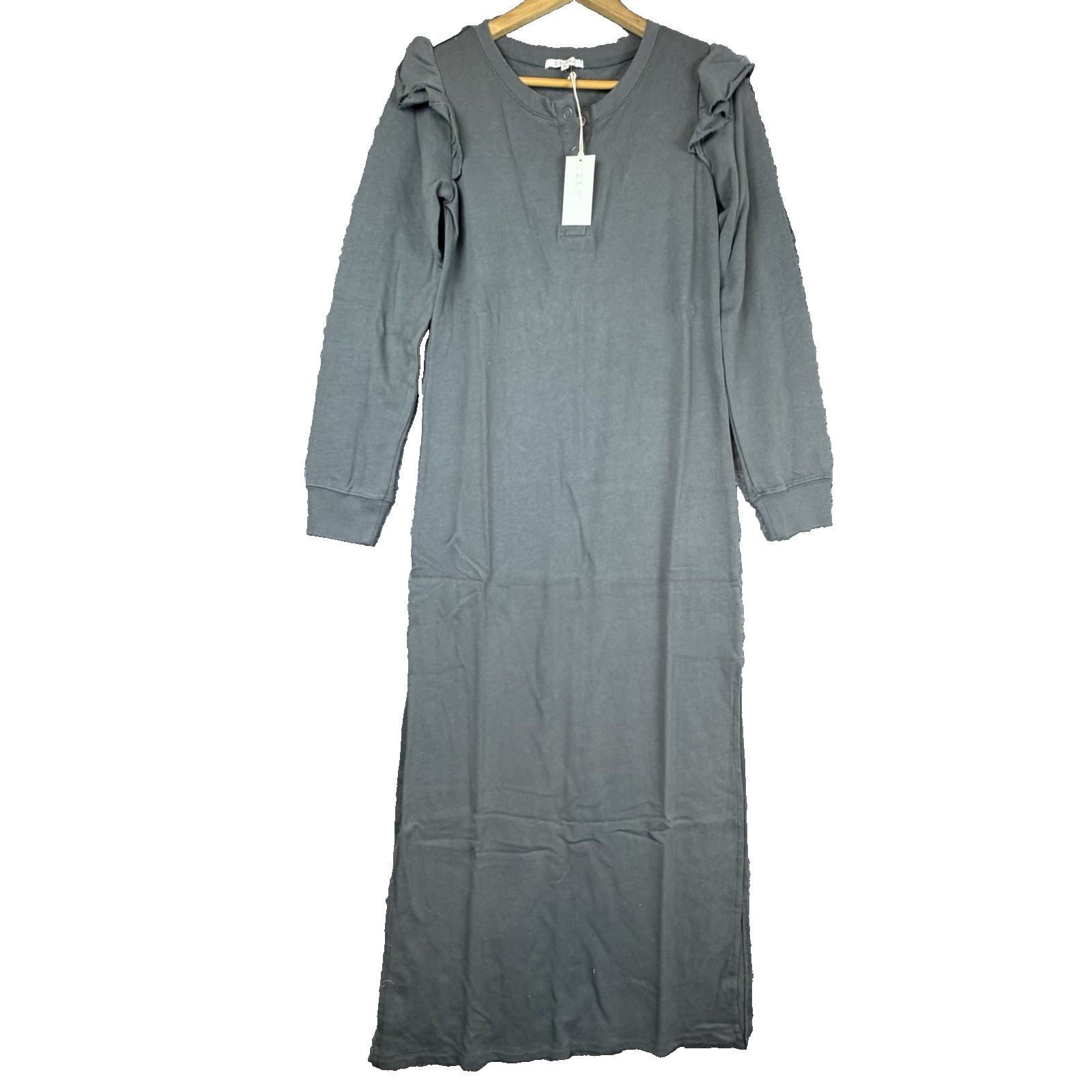 Revolve by Z Supply Ruffle Maxi Dress Womens S Charcoal Gray Cotton Lounge