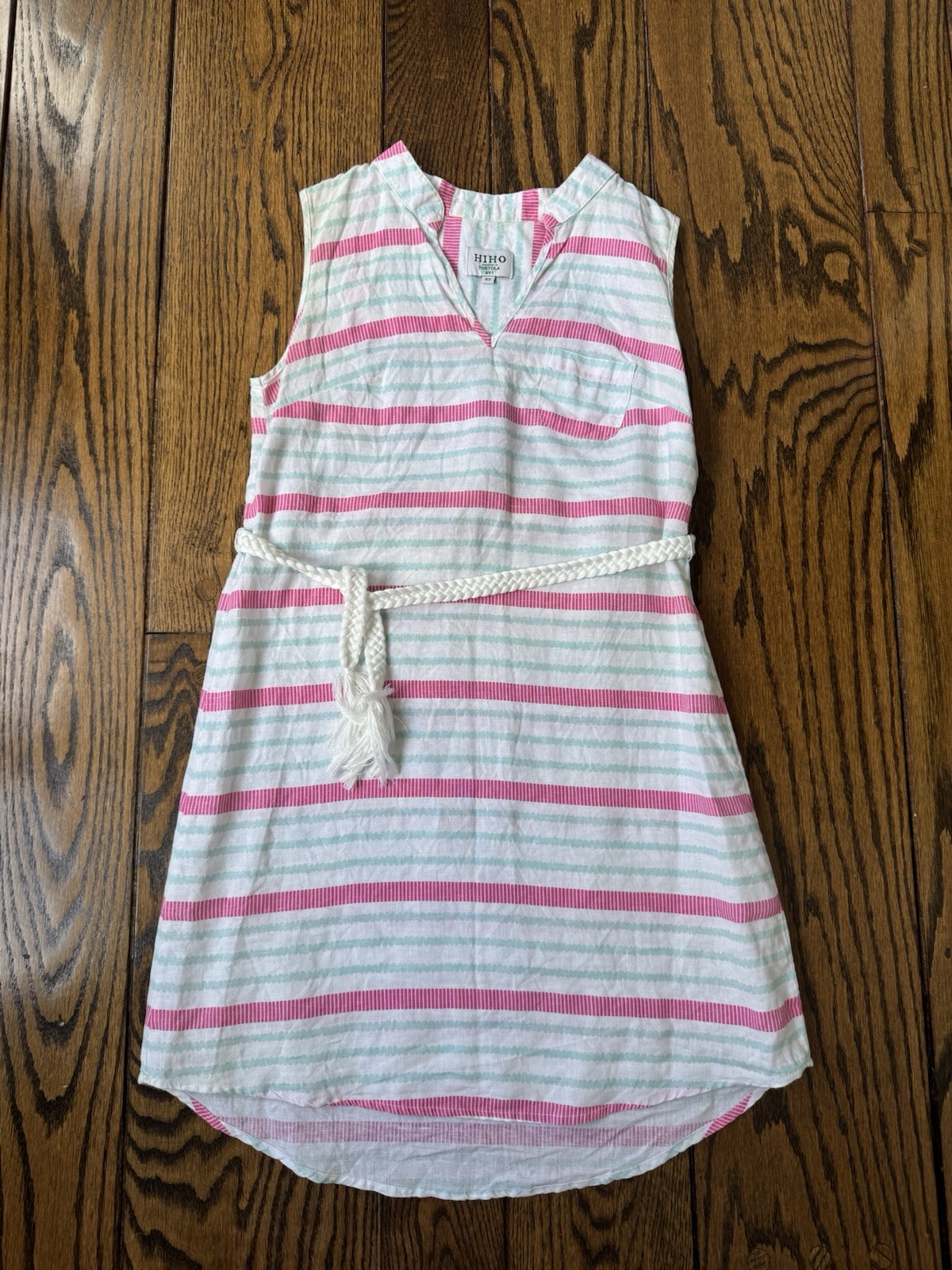 HIHO Tortola BVI Women’s 100% Linen Striped Dress , Size XS