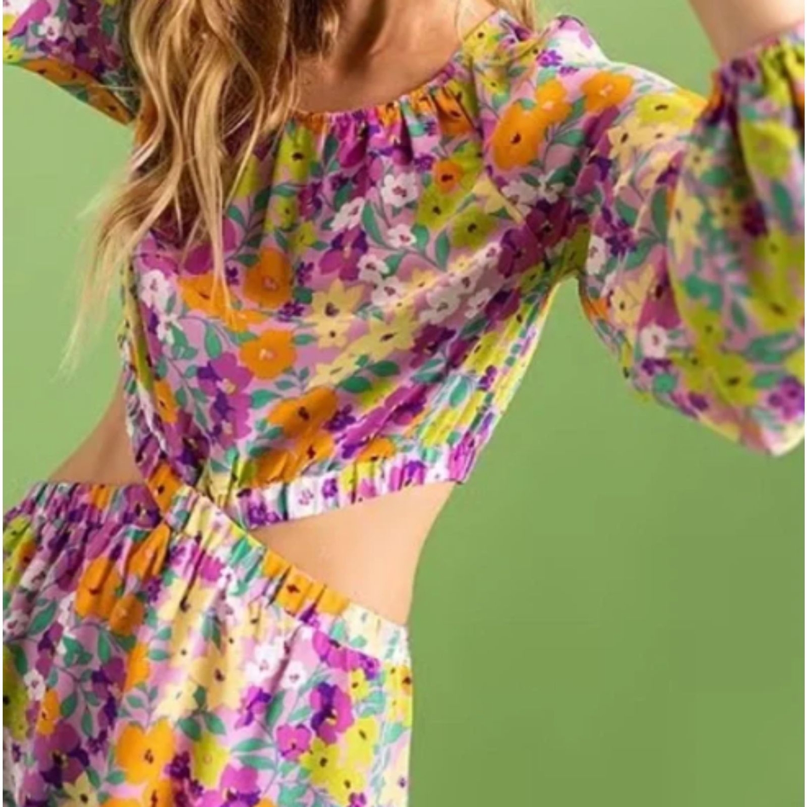 Sanctuary floral multicolor side cut-out Elastic waist mini dress NWT XS, S