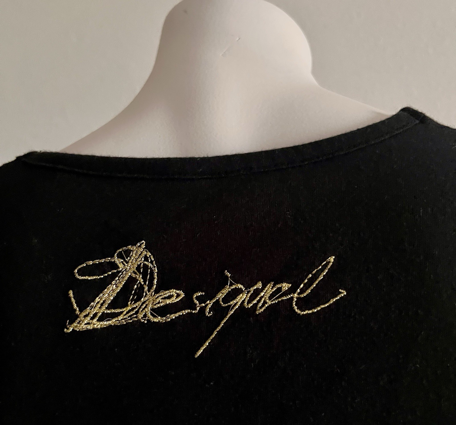 Desigual Art Print Dress Size Small Black Graphic Asymmetrical Sleeve Boho