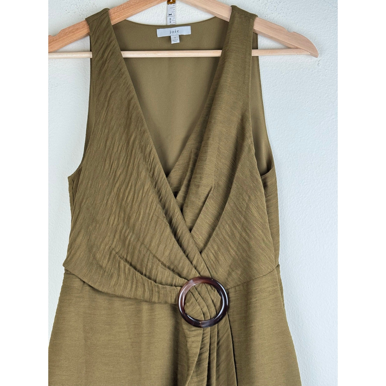Joie Viara Olive Green Faux Wrap V Neck Sleeveless Dress 4