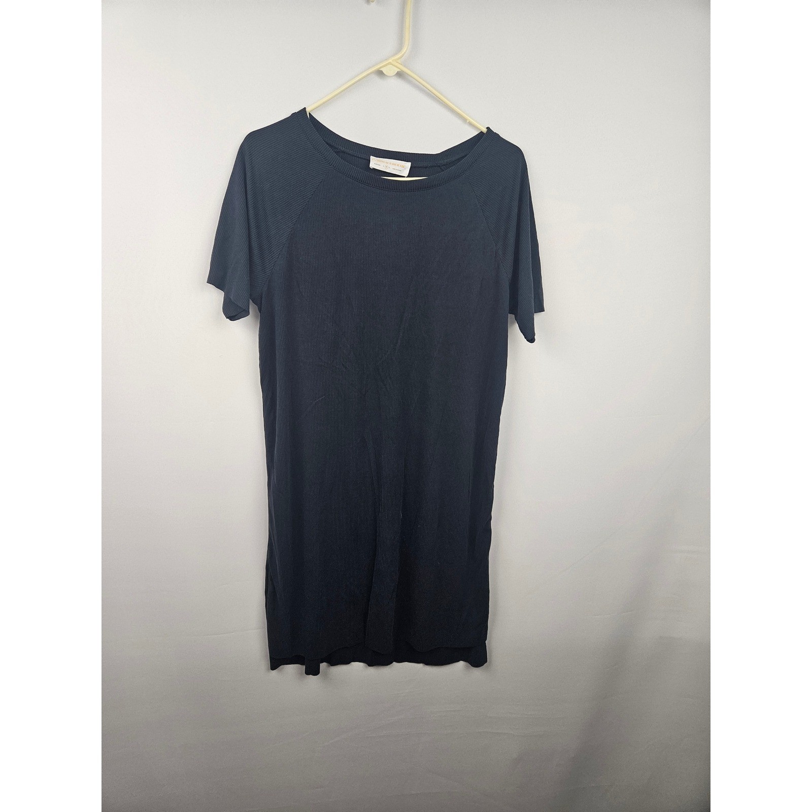 Double Zero Navy Blue Ribbed Knit Short Sleeve Shift T-Shirt Dress Medium