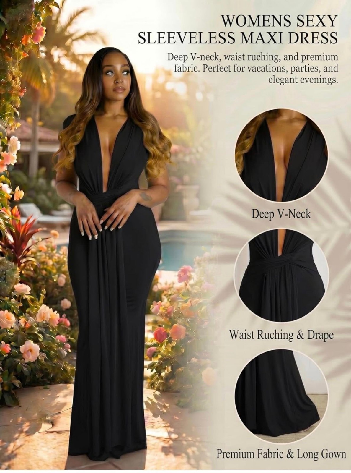 Ekaliy Elegant Bodycon Dresses for Women Deep V Neck Maxi Dress Long sz Med new!