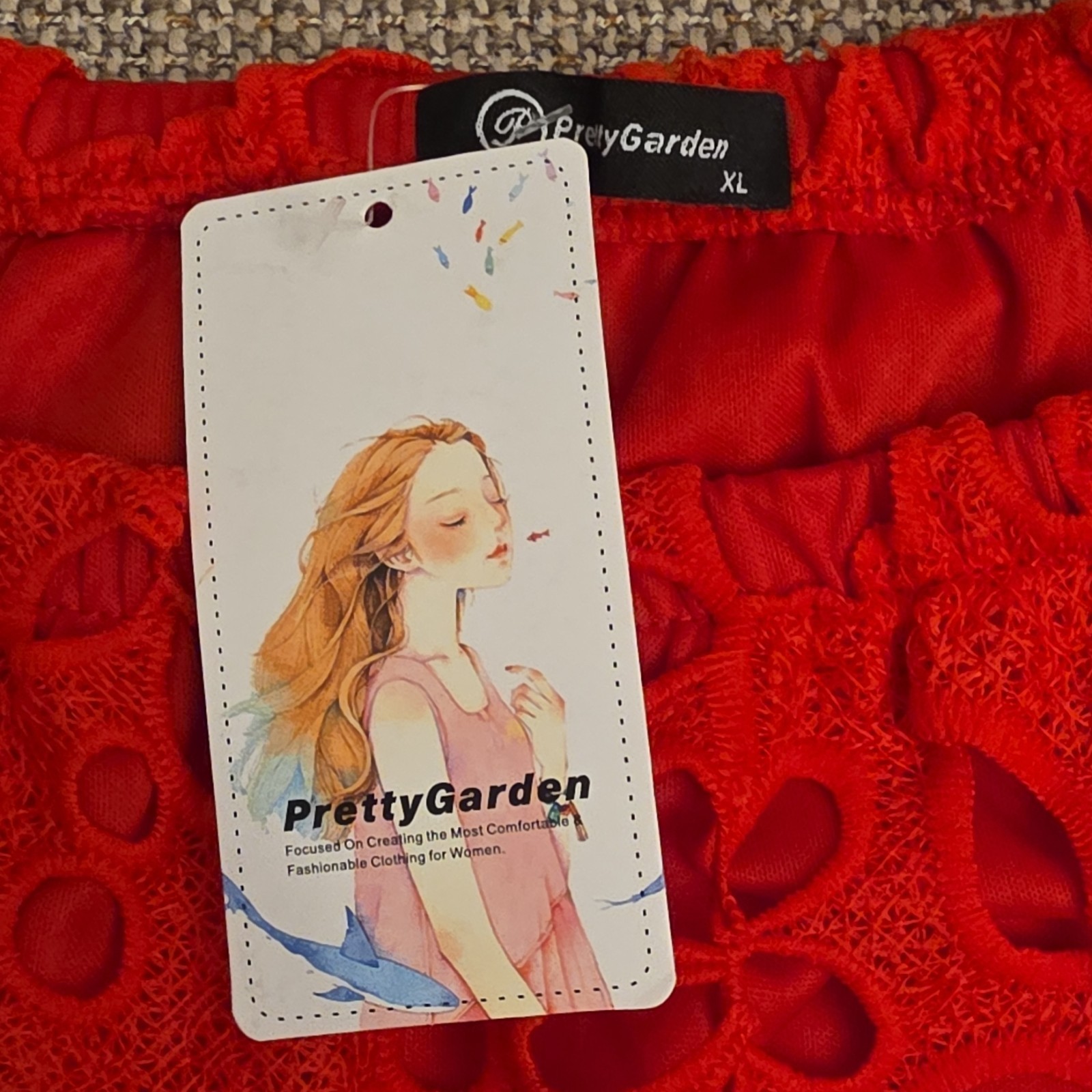 PrettyGarden Red Floral Lace Off Shoulder Cut-Out Shift Knee Dress XL