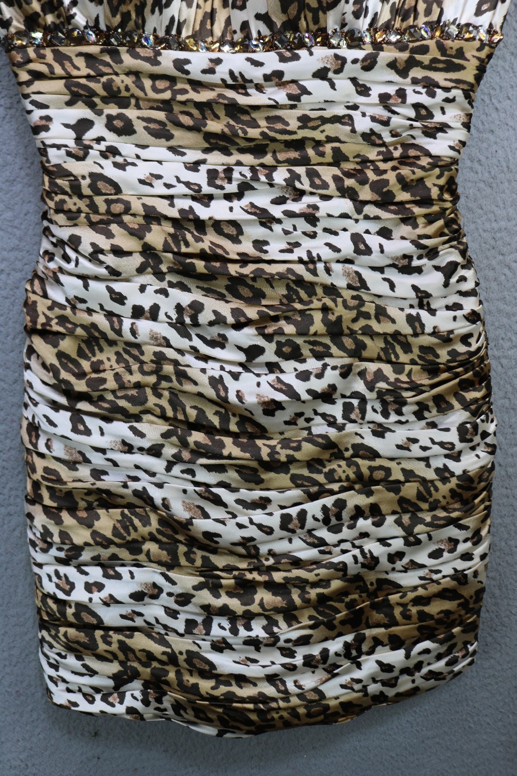 Cassandra Stone Strapless Beaded Leopard Print Bodycon Mini Dress-Sz 8-Designer