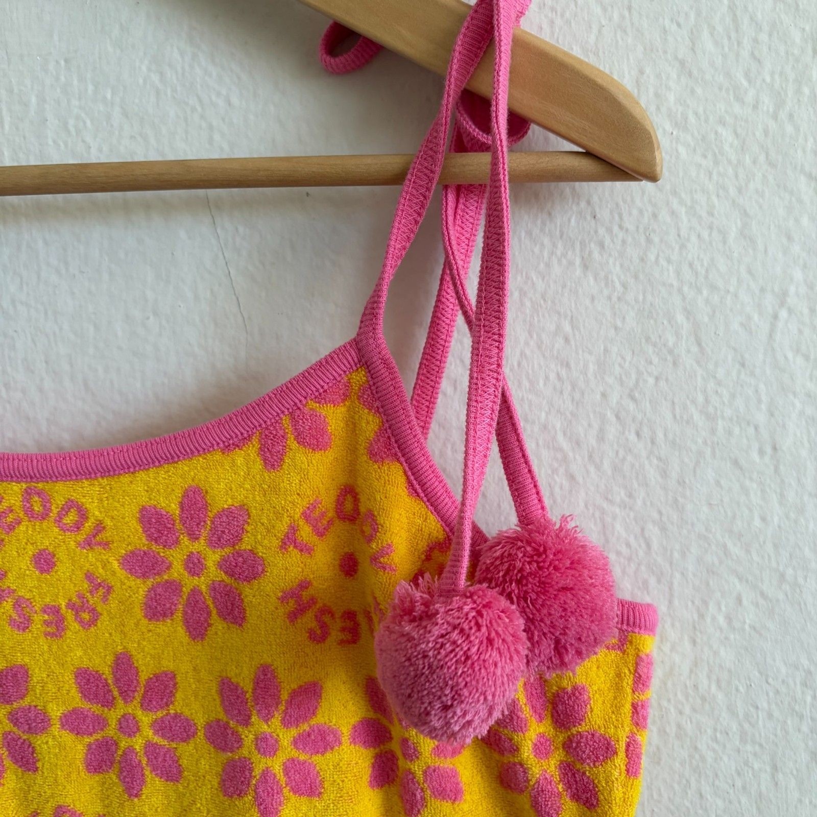 TEDDY FRESH Pom Pom Pink Terry Cloth Floral Mini Sunress Cover Up Womens Medium