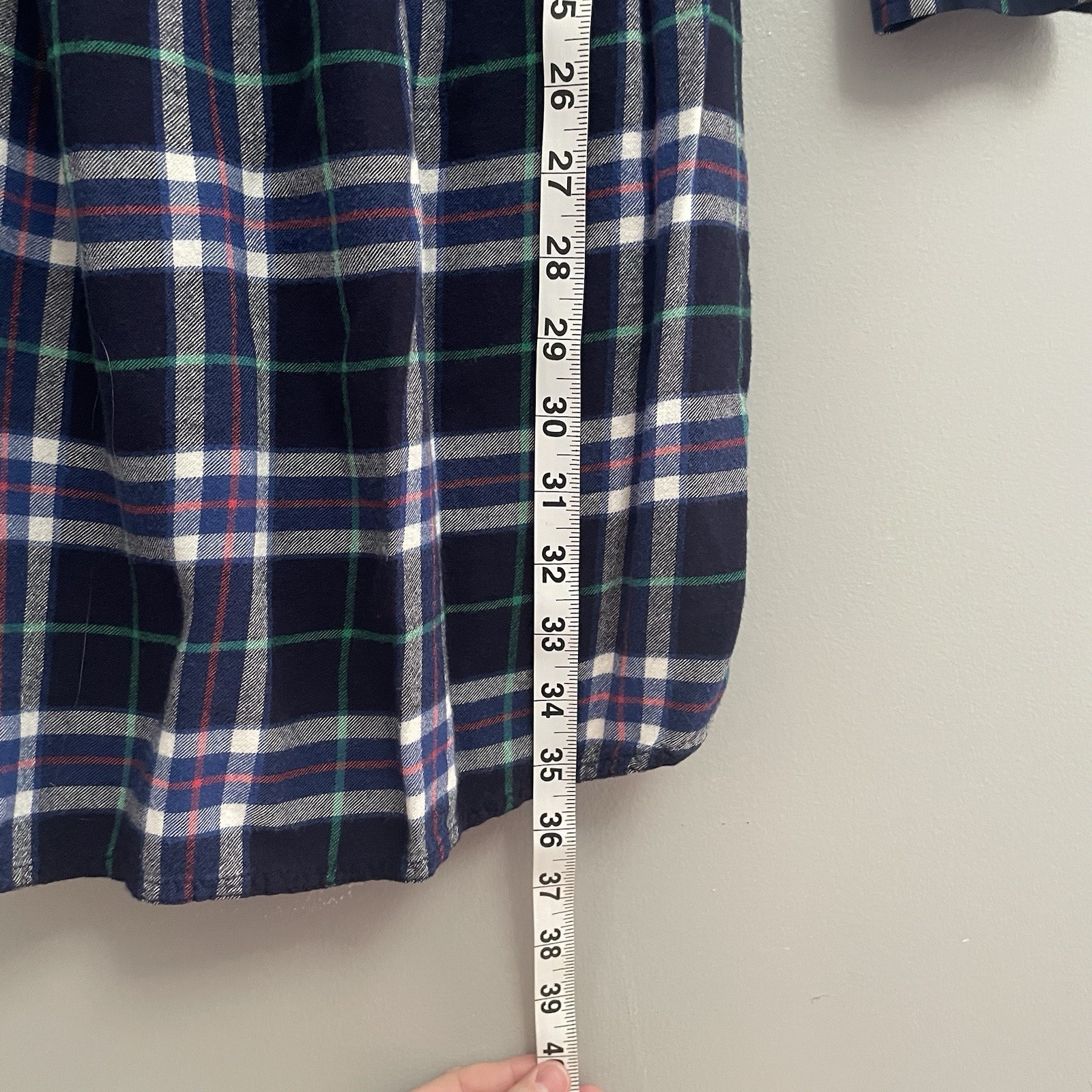 Gap + Pendleton Navy Green Plaid Flannel Shirt Dress Belted Pocket M Petite