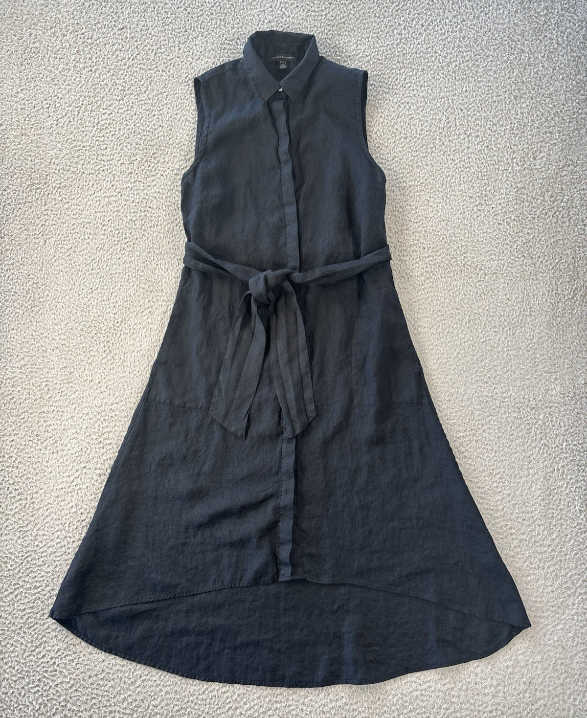 Saks Fifth Avenue Midi Shirt Dress Womens Small Linen Black Minimalist Pockets