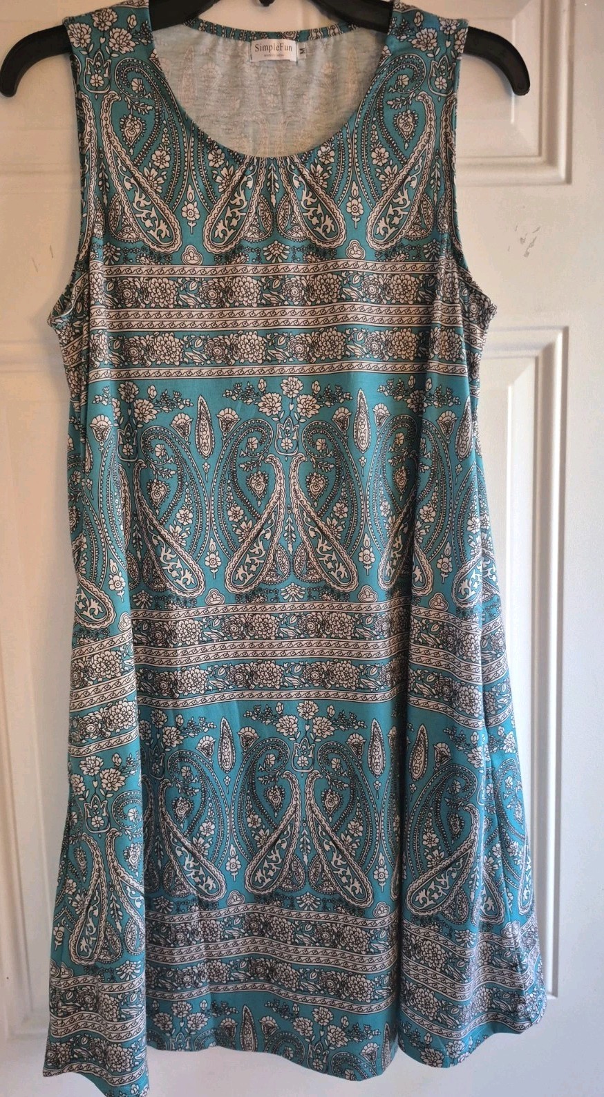SIMPLE FUN Slvls Knit Dress – M – Scoop Neck, On-Seam Hipline Pckts, A-Line