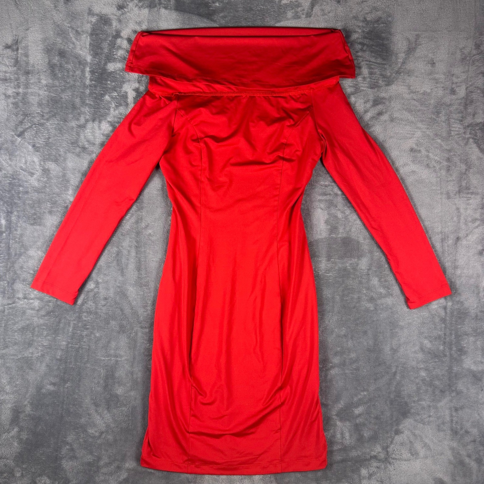 Akira Classy and Fab Red Off The Shoulder Midi Dress Womens S