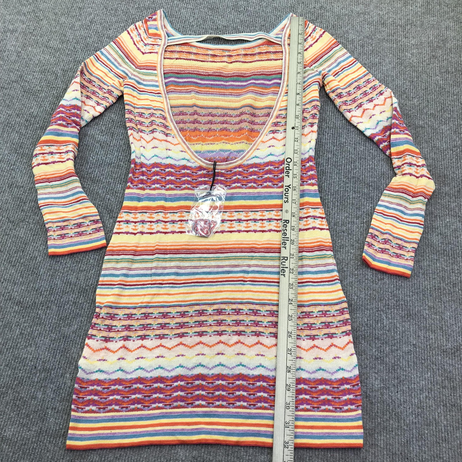 Torn By Ronny Kobo Dress Womens Medium Multicolor Knit Stripe Scoop Back