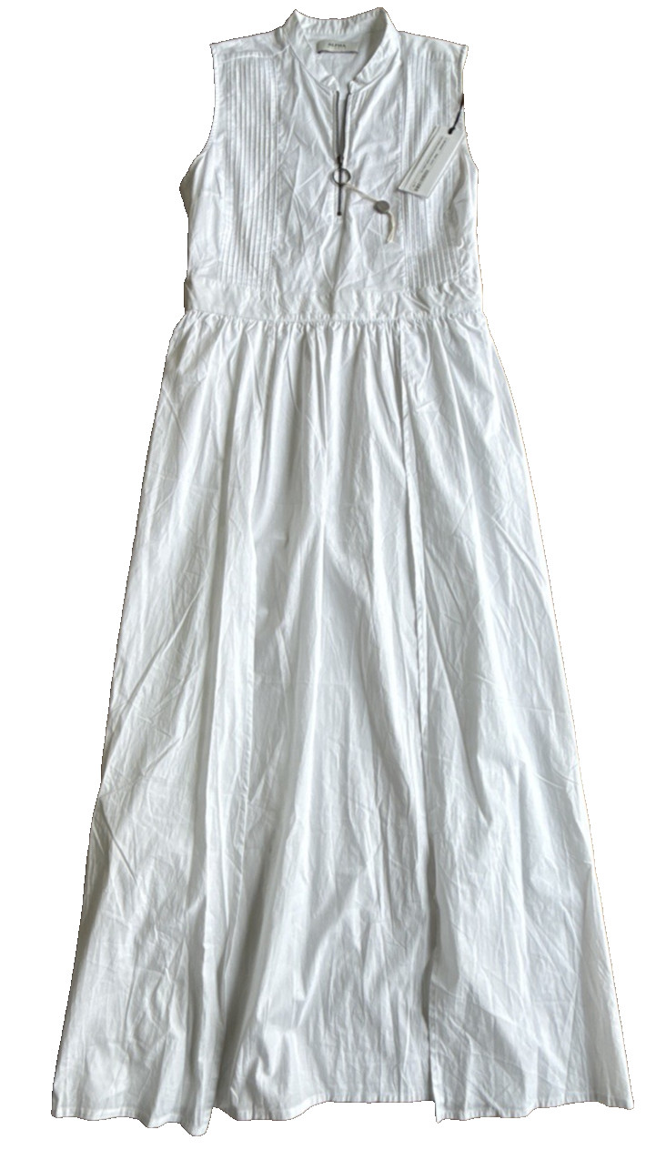 Alpha Studio White Cotton Poplin Maxi Dress Sleeveless Size 44 L NWT Italy