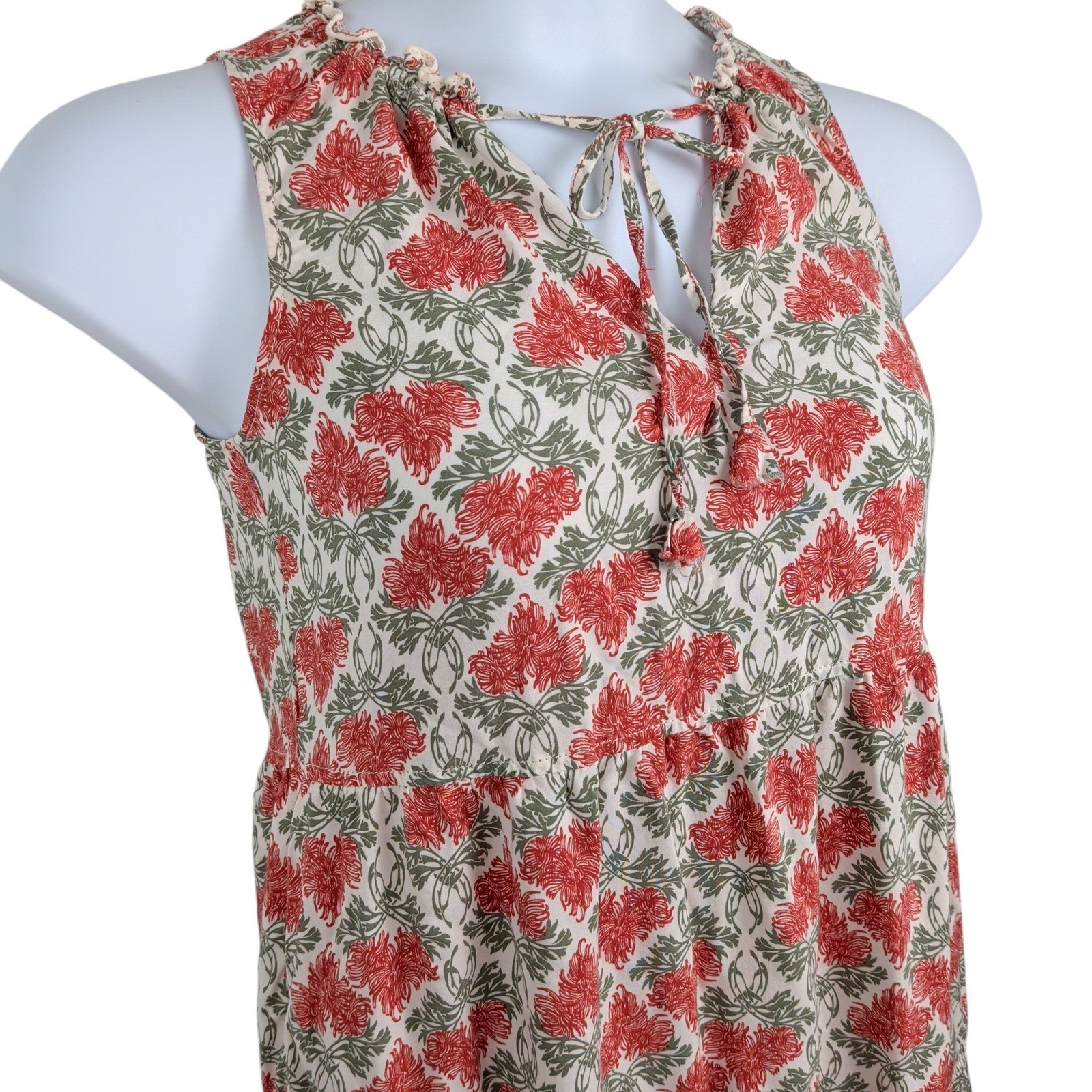 Red Sage Floral Tiered Midi Dress Sleeveless Pockets Size XS Garden Party