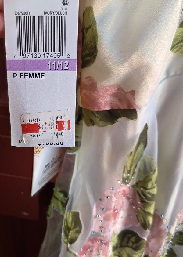 Say Yes Ivory Blush Rhinestone Floral Corset Sweetheart Gown Size 11 / 12 NWT
