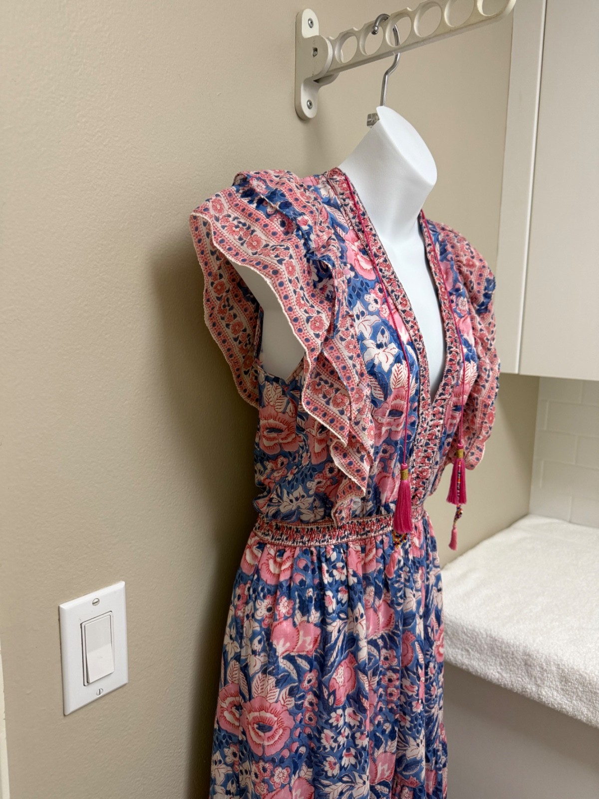 NEW! BELL by Alicia Bell Phoebe Maxi Dress Pink Blue V Neck Size XS $372