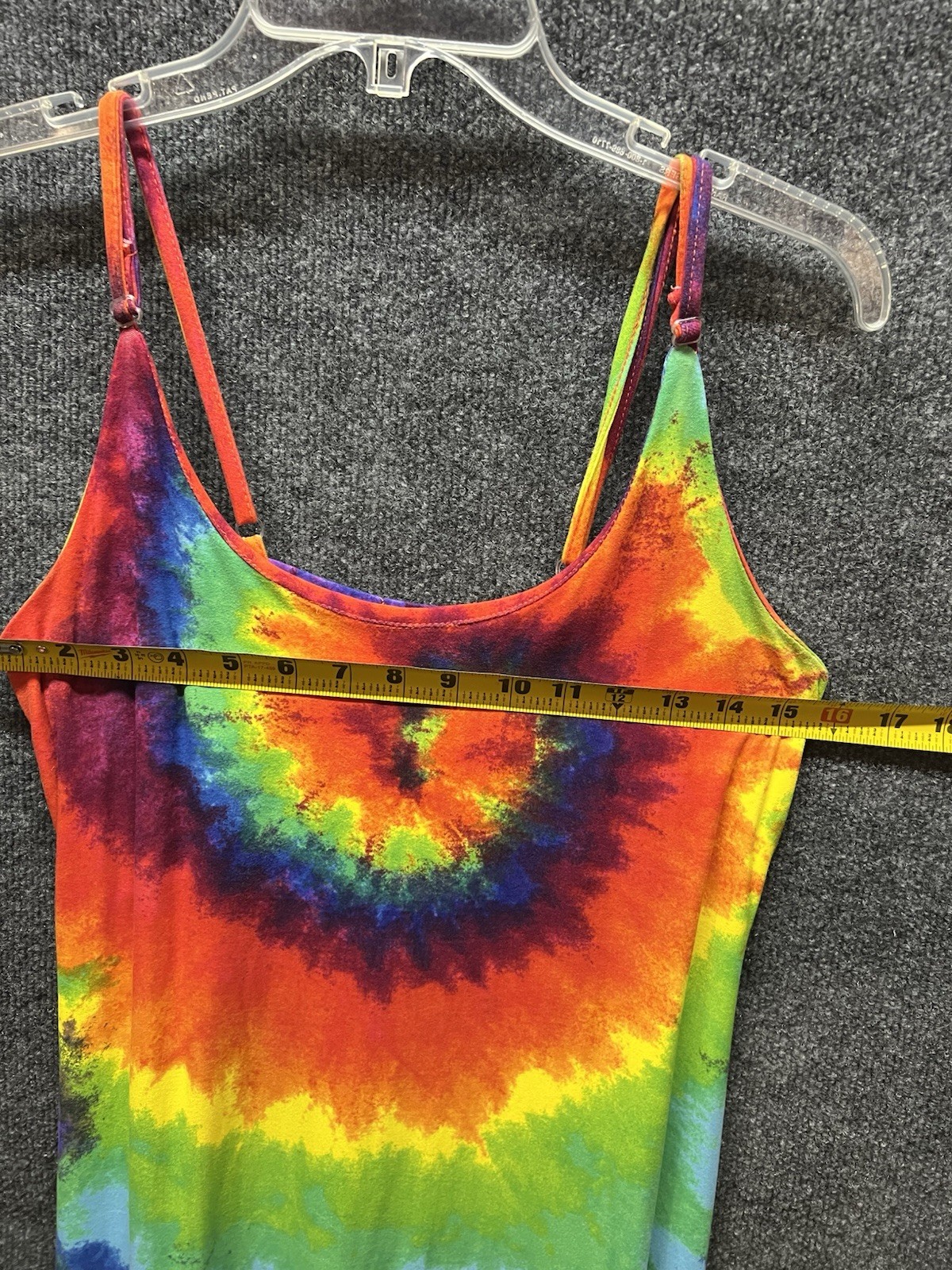Tie Dye Multicolor Rainbow Spiral Scoop Neck Spaghetti Strap Maxi Dress S