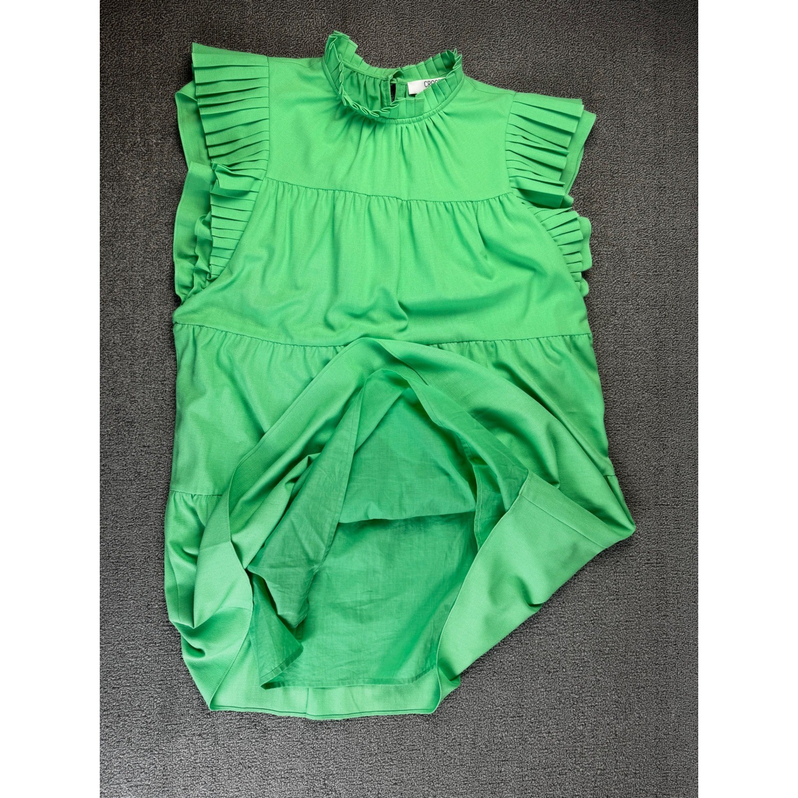 CROSBY by Mollie Burch Dress Womens Medium Neon Green Babydoll Ruffle Bright