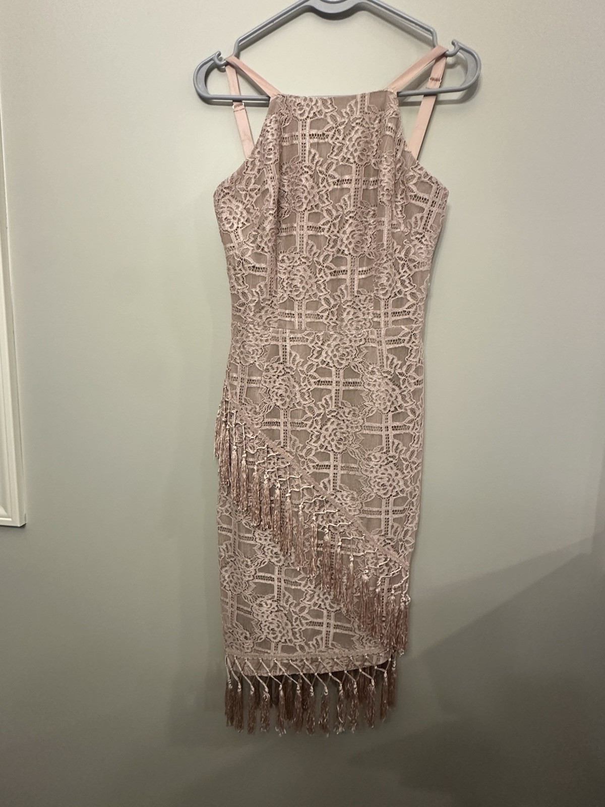 Bronx And Banco Pink Fringe Lace Spaghetti Strap Bodycon Dress Size A
