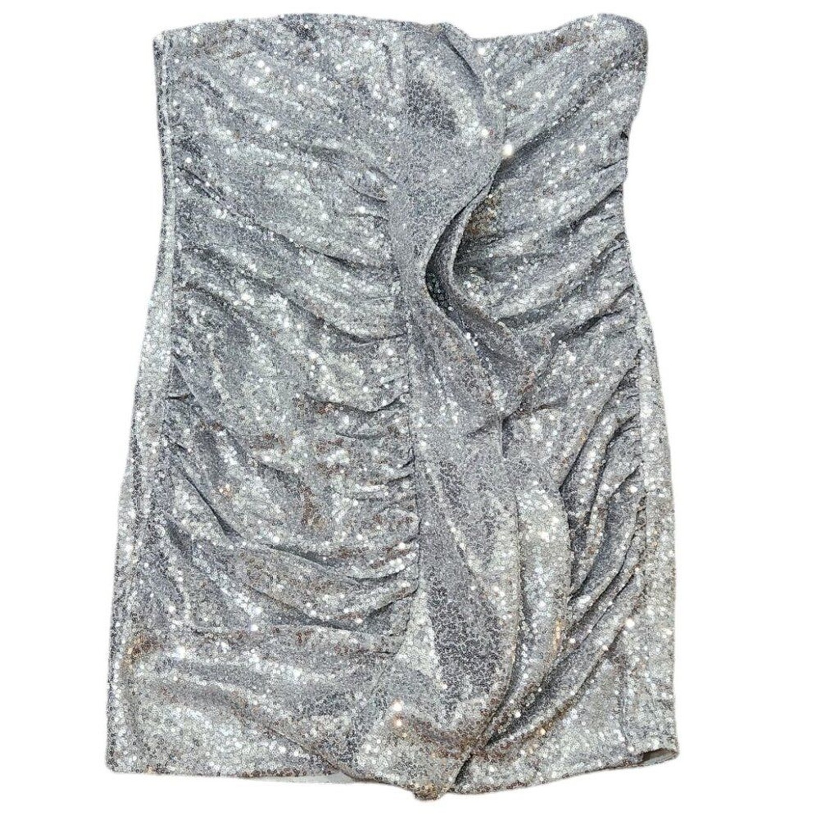NWT L’ATISTE Forever 21 Silver Sequin Ruffled Mini Dress Plus Size 1X
