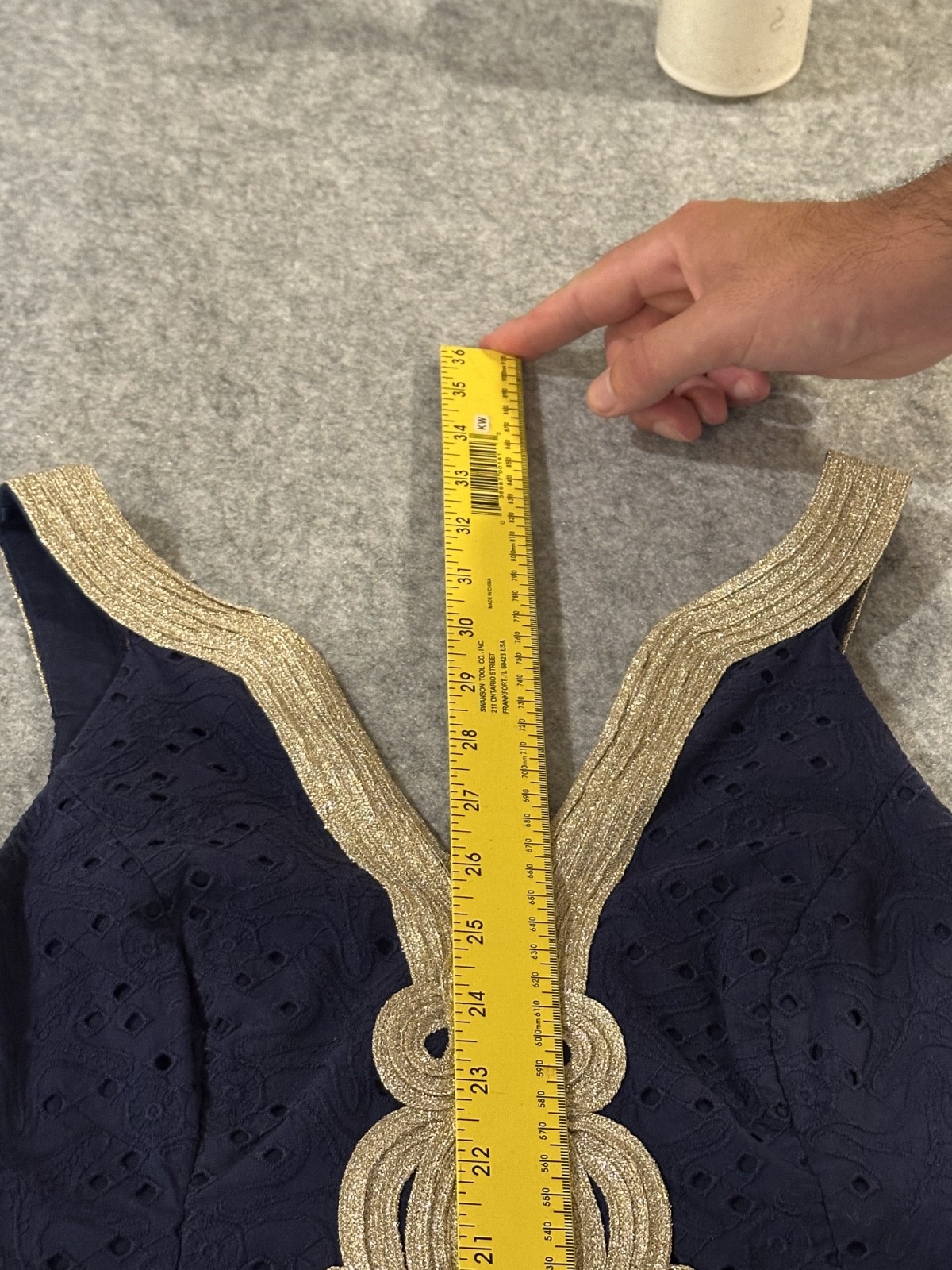 Lilly Pulitzer Emery Shift Dress Navy Blue Gold Soutache Starfish Eyelet Size 0