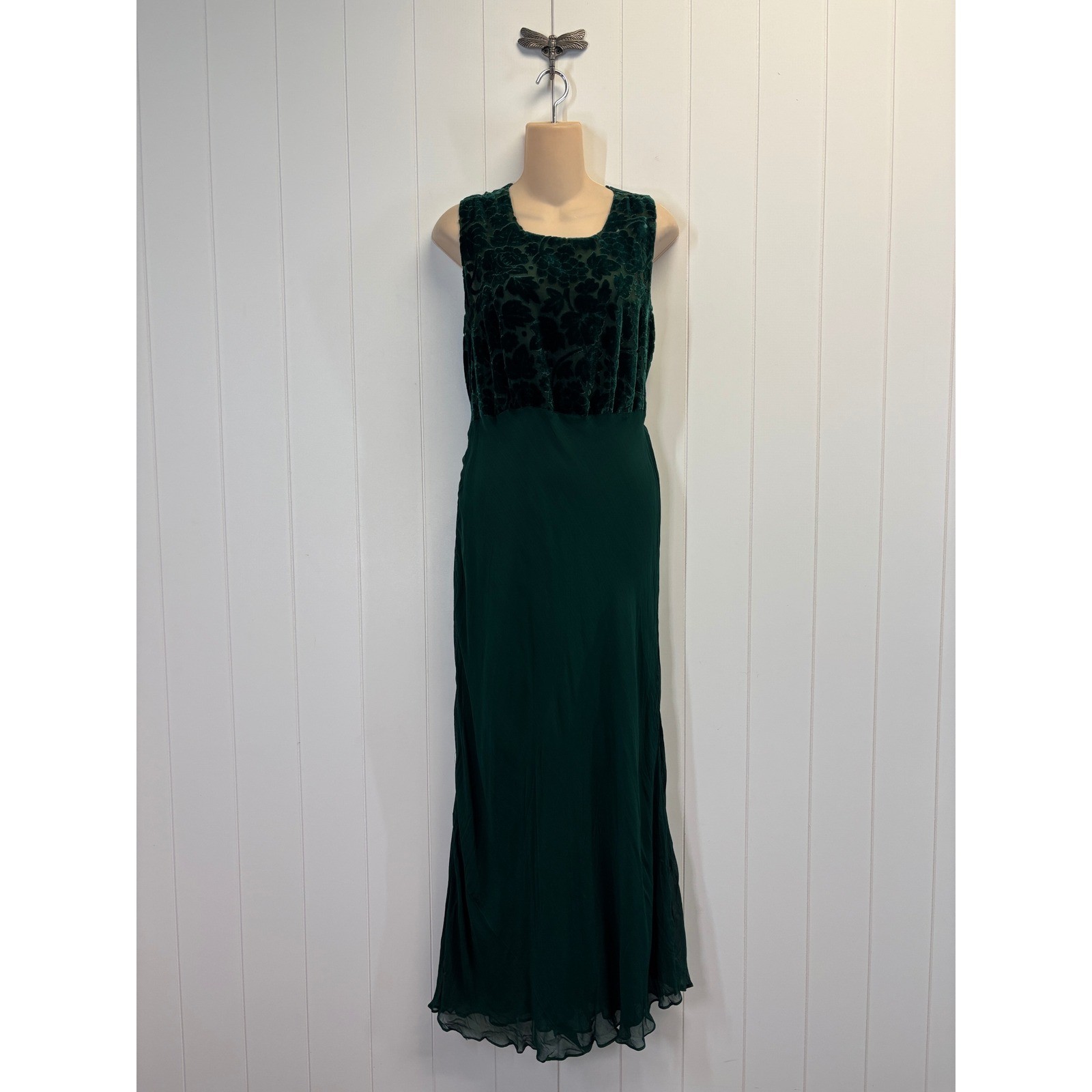Vintage Nostalgia Whimsigoth Burnout Velvet Chiffon Maxi Dress Women L Regency