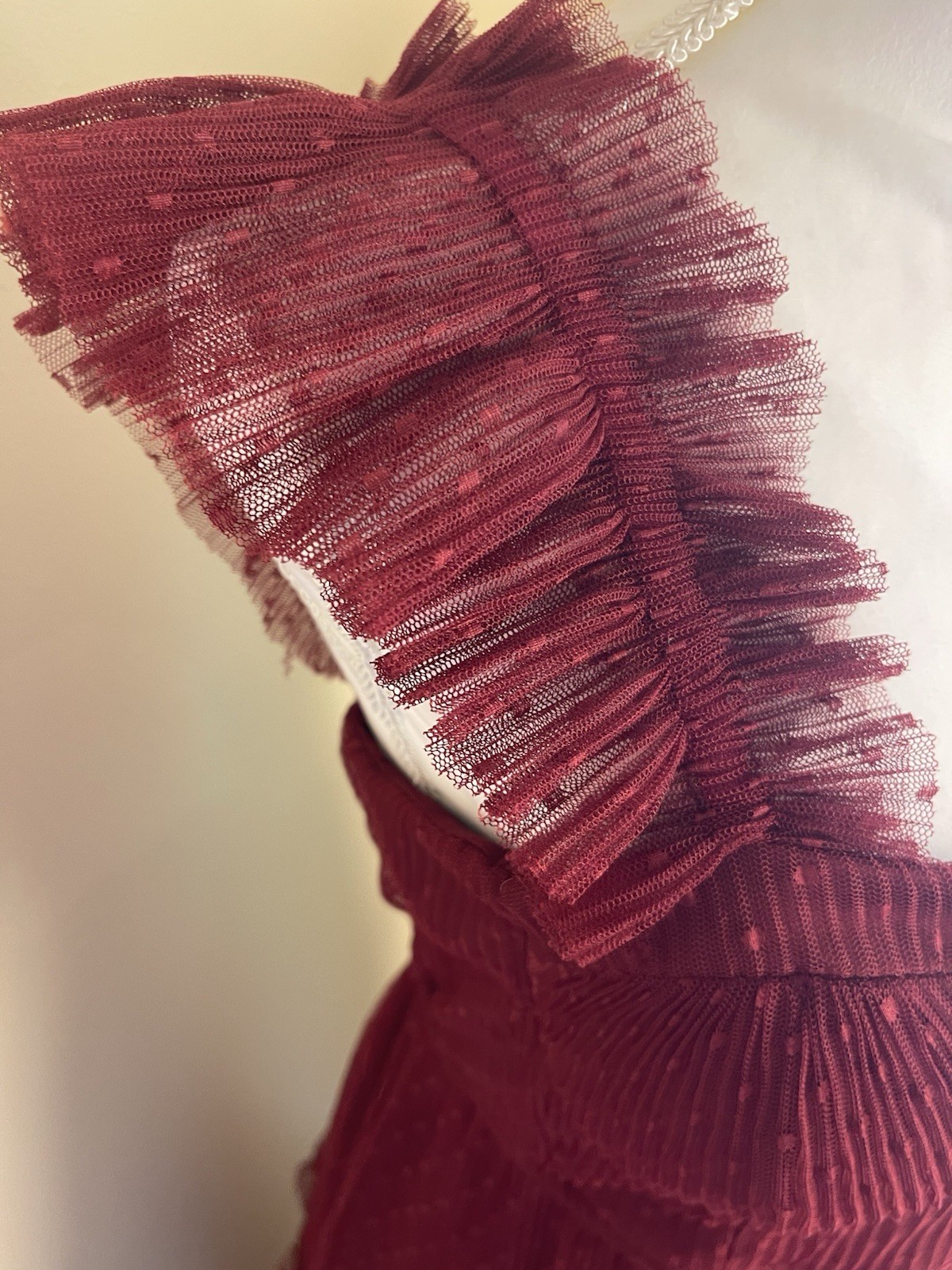 Whimsy Goth Burgundy Mesh Bustier Midi Dress M Swiss Dot Tiered Skirt Fairycore