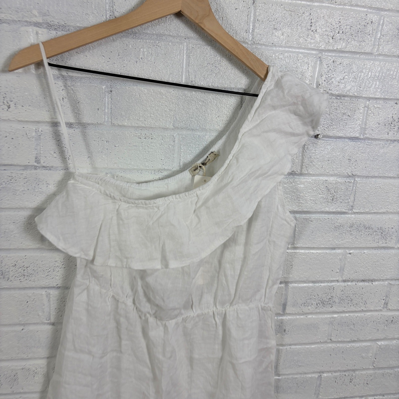 Valentina Naldi One Shoulder Linen Dress Womens S White Ruffle Made in Italy