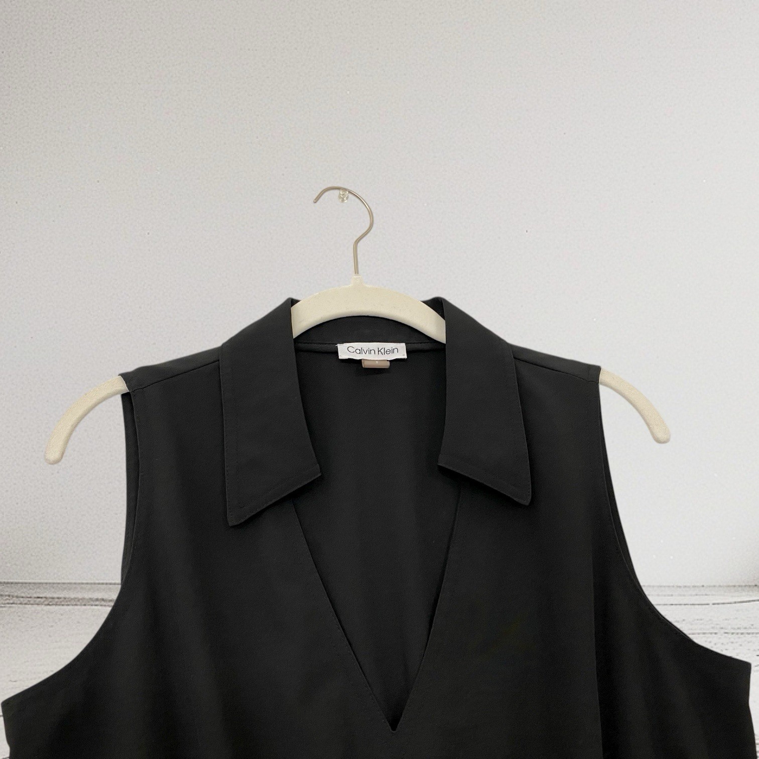 Calvin Klein Drawstring Waist Collard Sleeveless Sheath Dress Size 8 Stretch