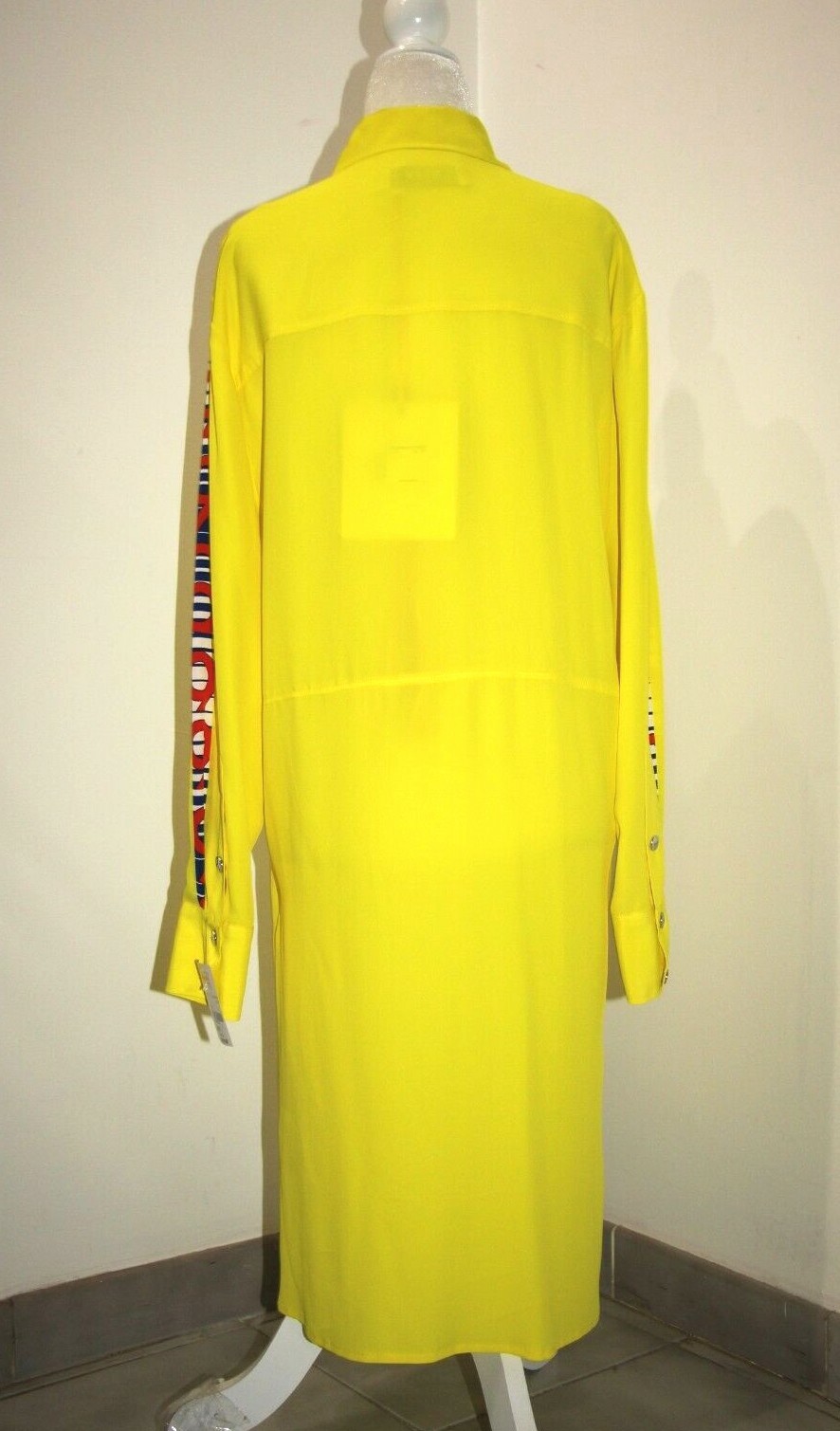 MSGM Yellow Chiffon Logo Snaps Shirt Dress sz US 6 / IT 40 $960 Made in Italy