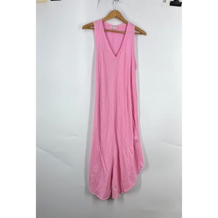 Z Supply Pink Cotton Slub V-Neck High-Low Tulip Hem Maxi Dress Large ZD182359