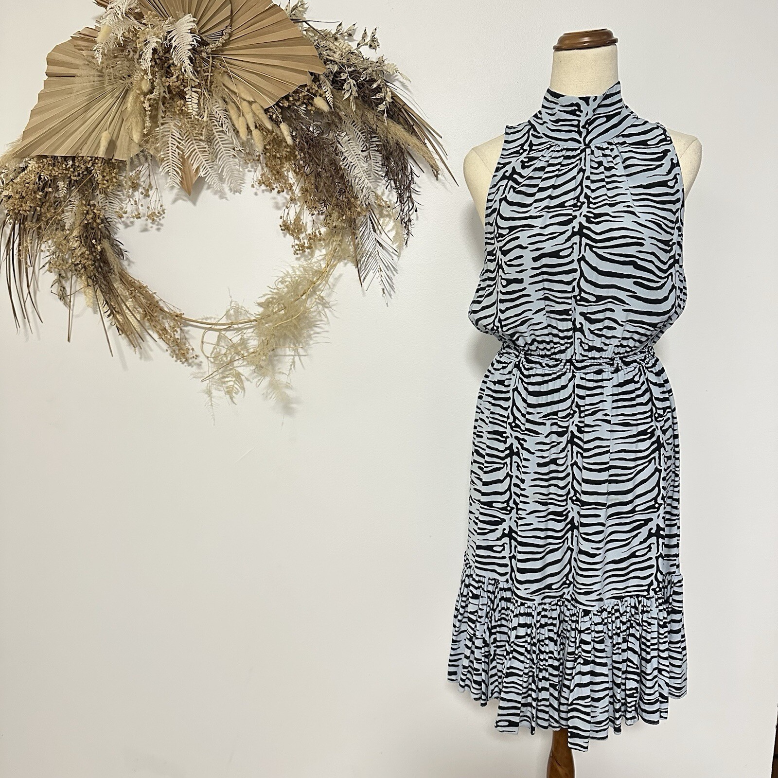 Husk Silk Dress Blue Animal Zebra Print Sleeveless Designer Day Event Size 10