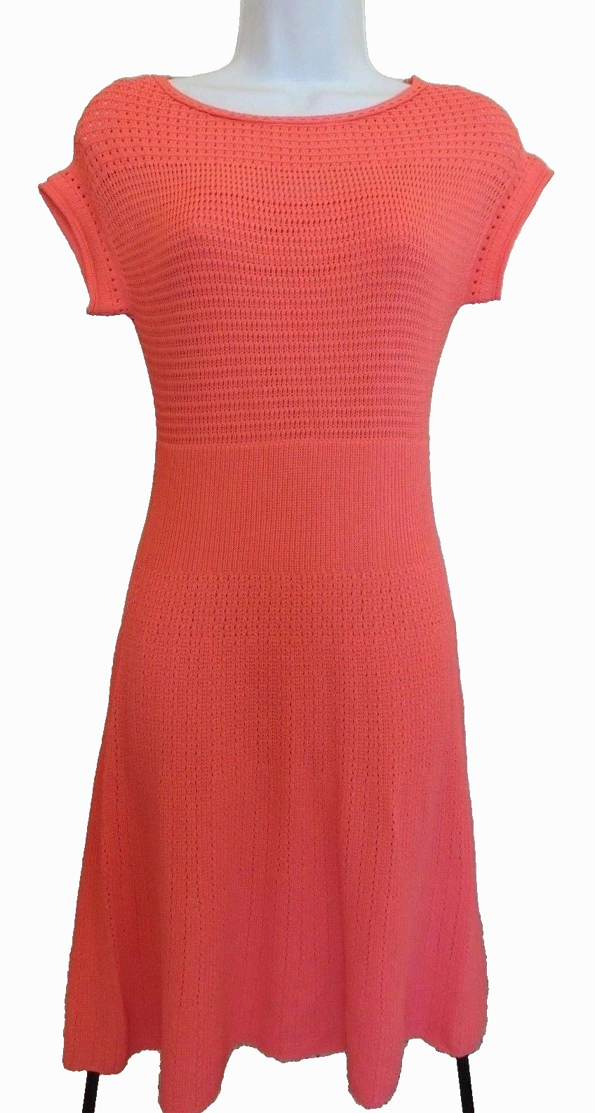 $169 NWT Ralph Lauren Roundneck Crocheted Fit Flare Lined Sweater Dress XL Coral