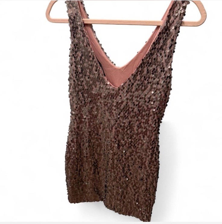 Symphony Mauve Sequin Mini Dress Small V-Neck Party Cocktail Glam