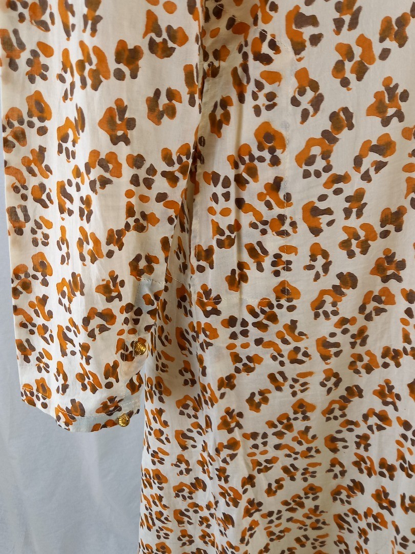 Lisa Corti Maxi Dress Size S Kaftan Animal Print Cotton Button Neck