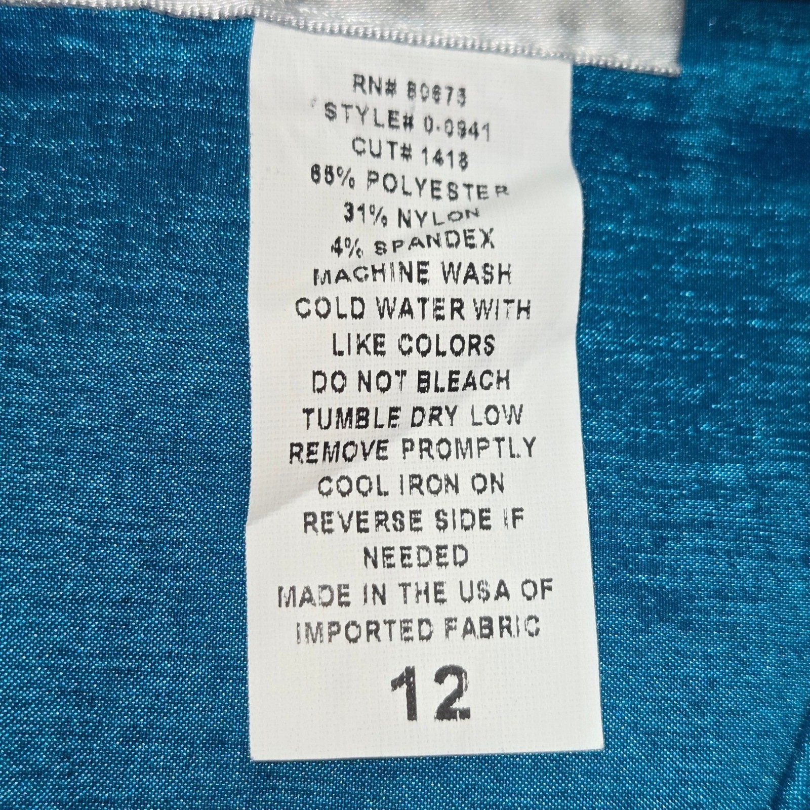 Periwinkle Teal Blue Shimmer Ruffle Neck Sheath Dress Size 12 17.5″ Made in USA