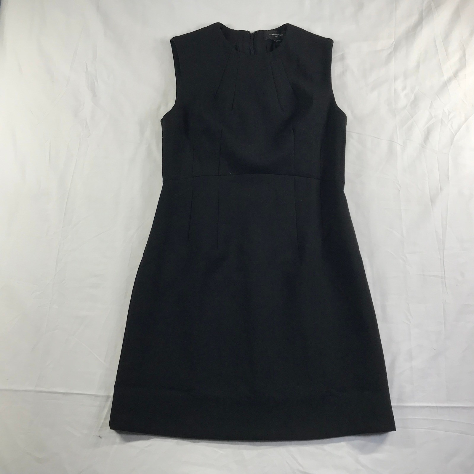 Banana Republic Womens Black Sleeveless Pleated Neck A-Line Sheath Dress Sz 6