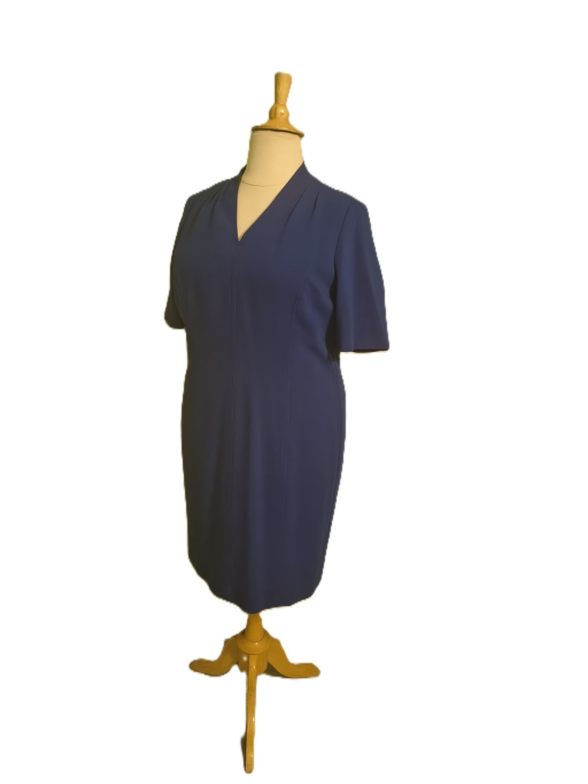 Tahari Blue Short Sleeves V-Neck Shift Sheath Dress 14W