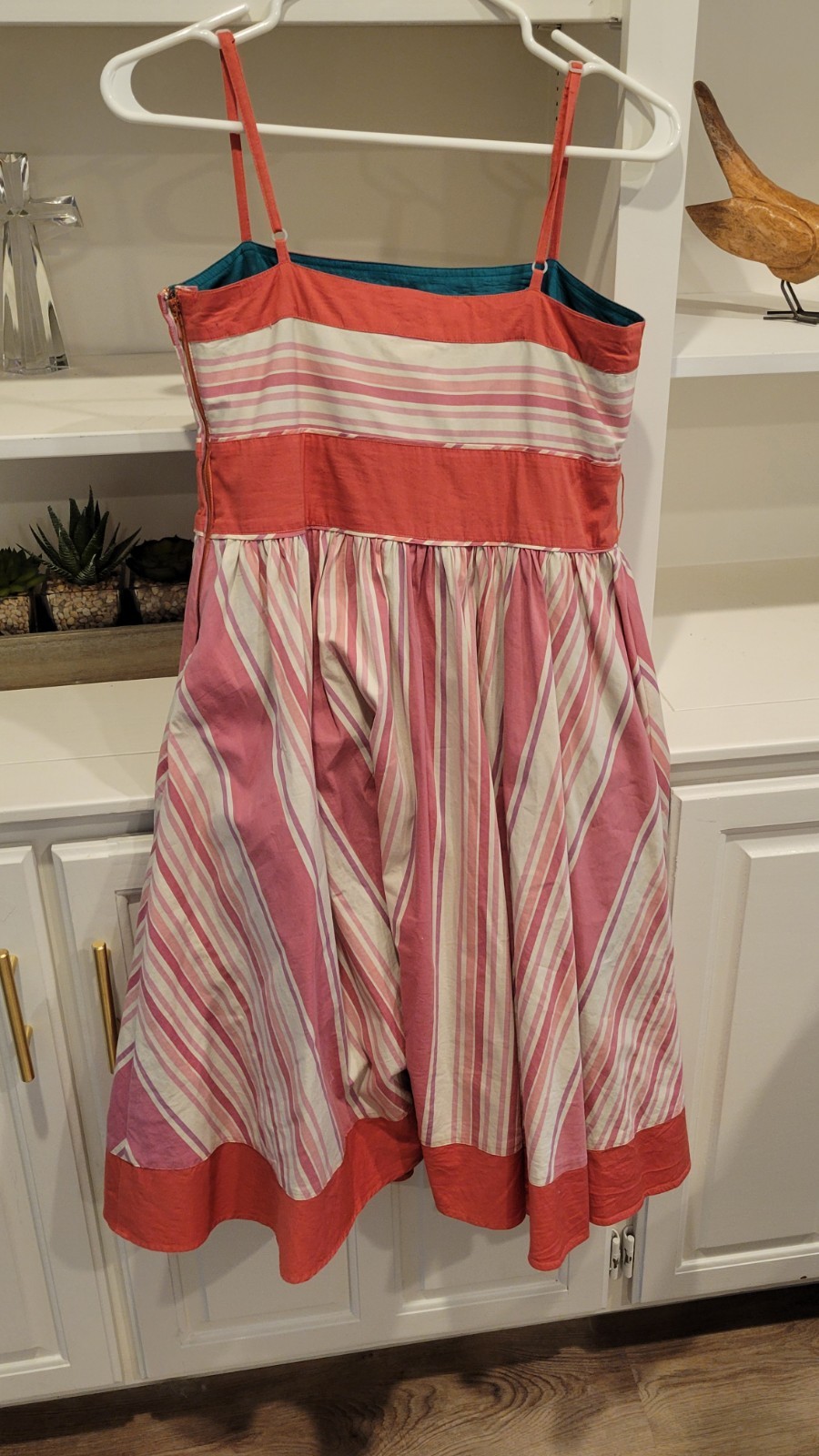 Viola Pink Striped Square Neck A-Line Sundress Knee Length Strappy Sleeveless 6