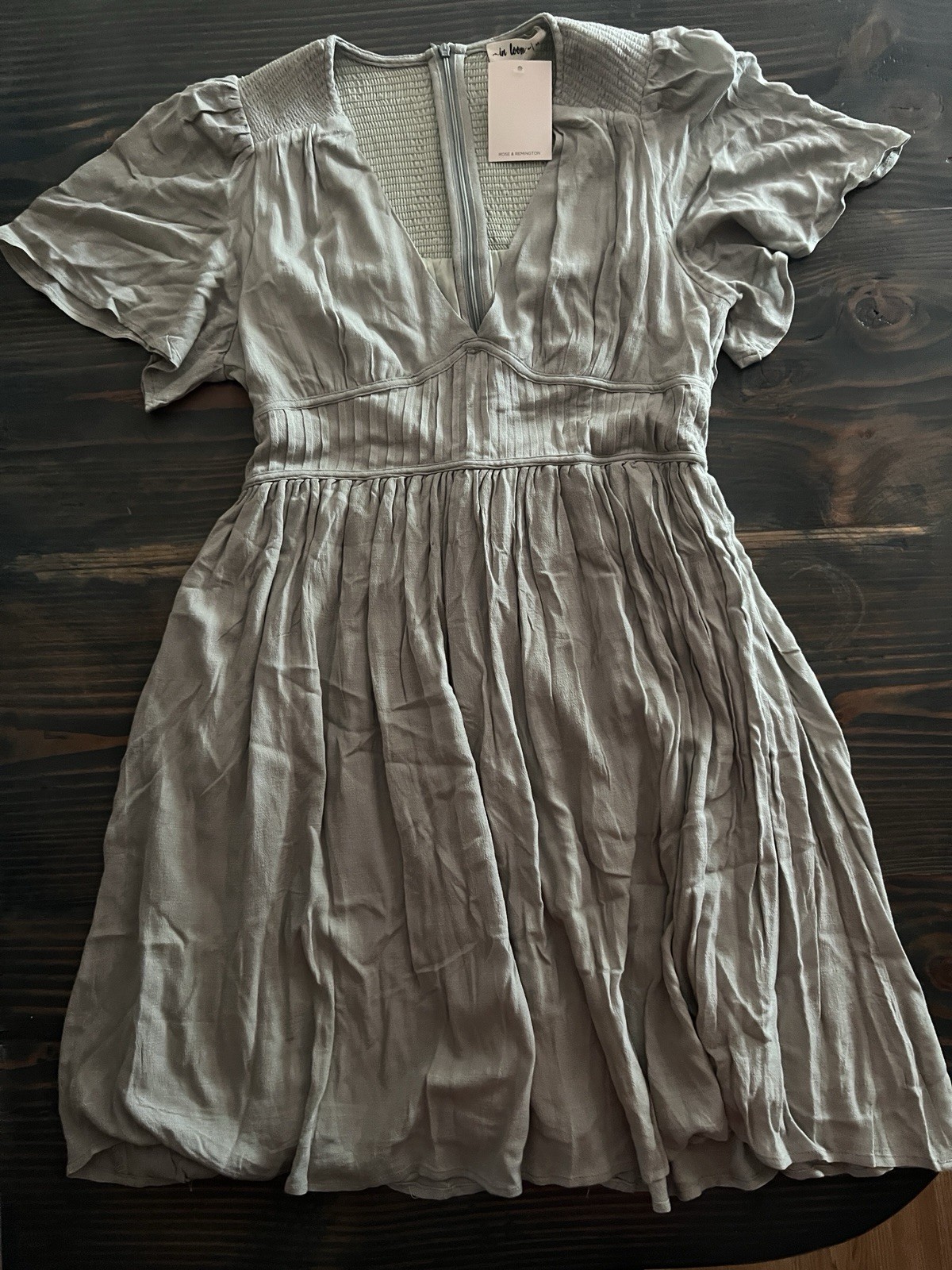 Rose and Remington Light Sage Smocked Back Rayon Dress Size M NWT