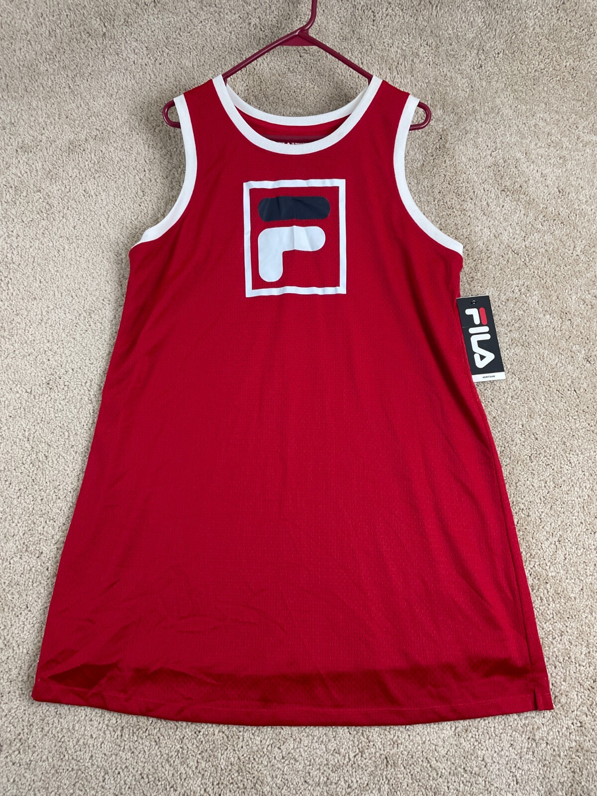 Fila Tank Dress Womens XL Mesh Contrast Trim Basketball Logo Chicago Red NWT