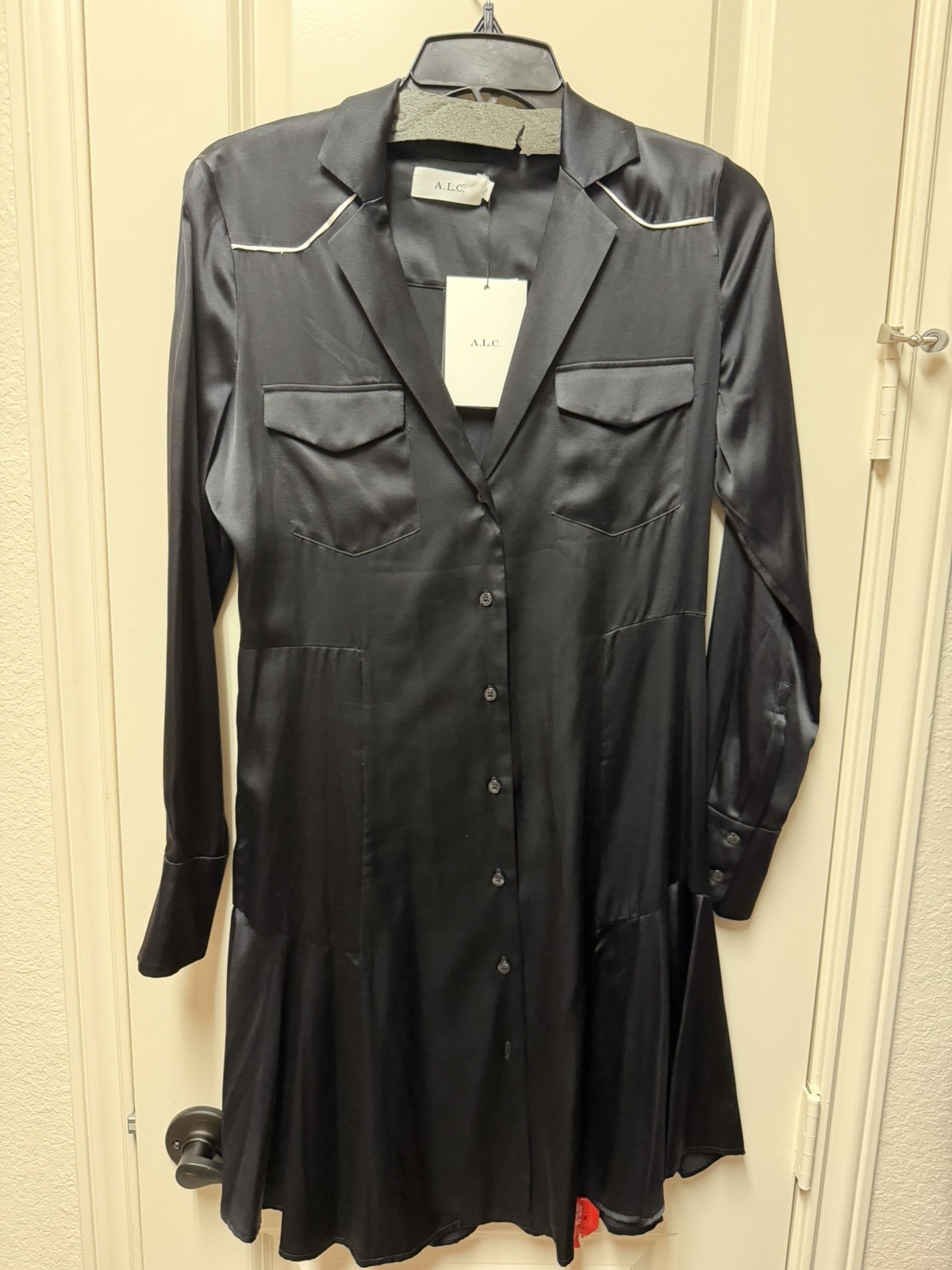 NWT ALC Rora Silk Blend Shirtdress Black $595 Sz 2